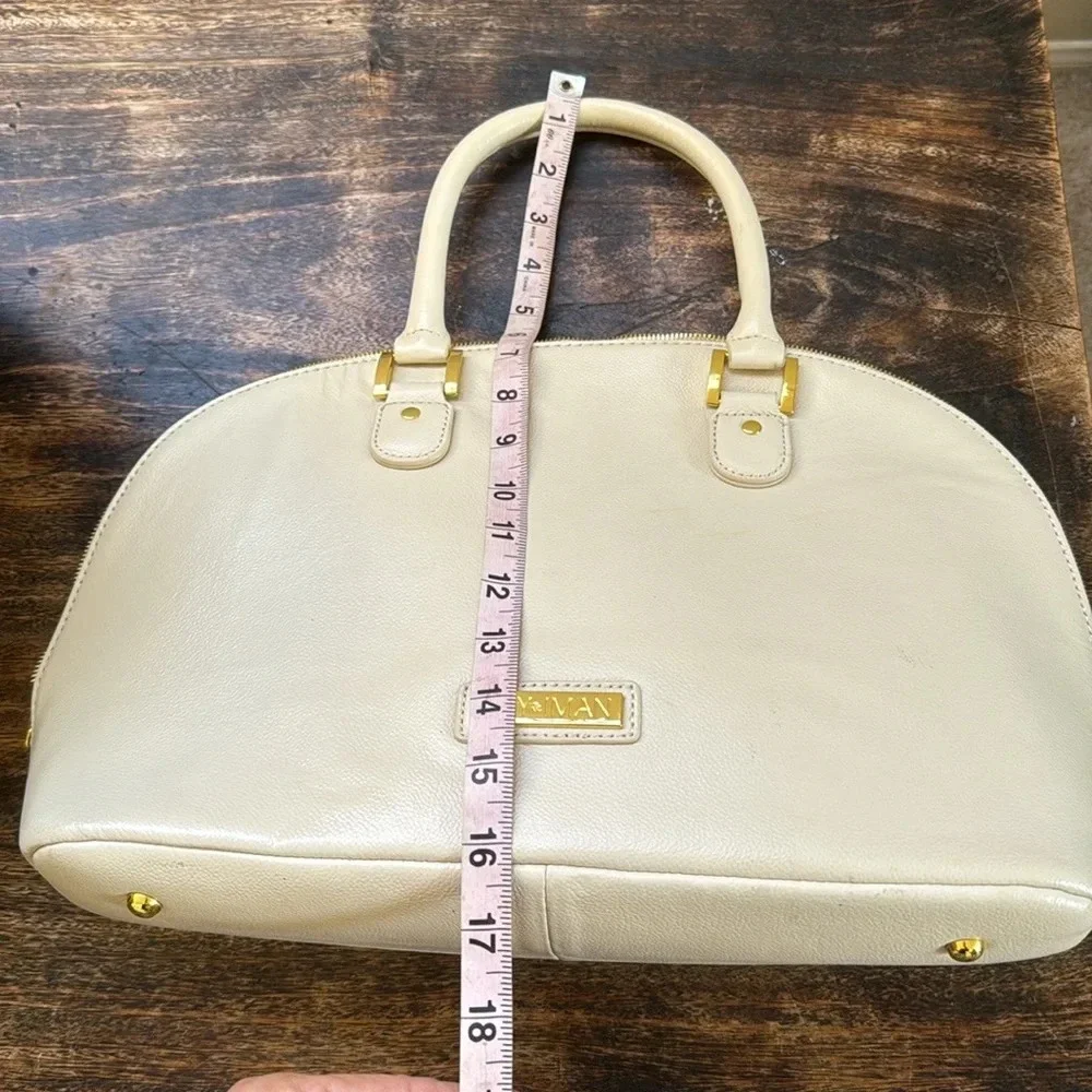 JOY & IMAN white ivory Leather Clamshell Satchel nwot